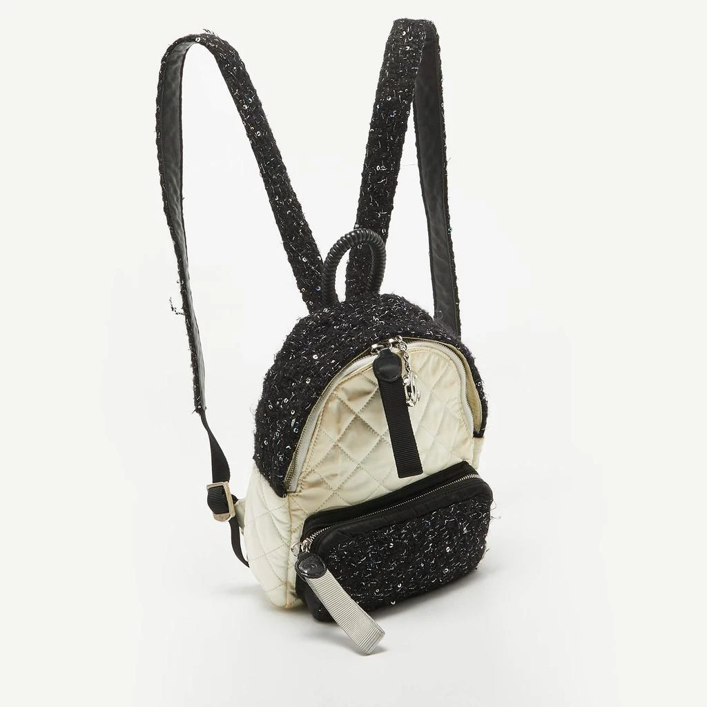 商品[二手商品] Chanel|Chanel Black/Off White Quilted Satin and Tweed Sequins Mini Backpack,价格¥3687,第3张图片详细描述