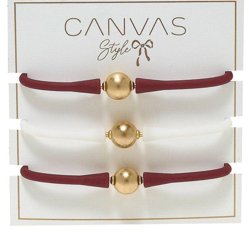 商品Canvas Style|Bali Game Day 24K Gold Bracelet Set Of 3 Maroon & White,价格¥574,第2张图片详细描述