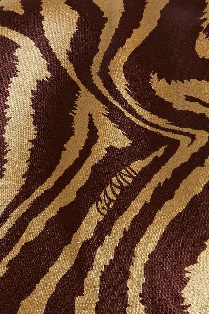 Cutout tiger-print silk-blend satin blouse商品第4张图片规格展示