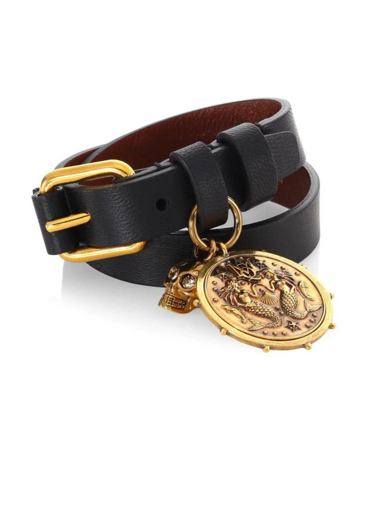 商品Alexander McQueen|Double Wrap Medallio Leather Bracelet,价格¥1477,第1张图片