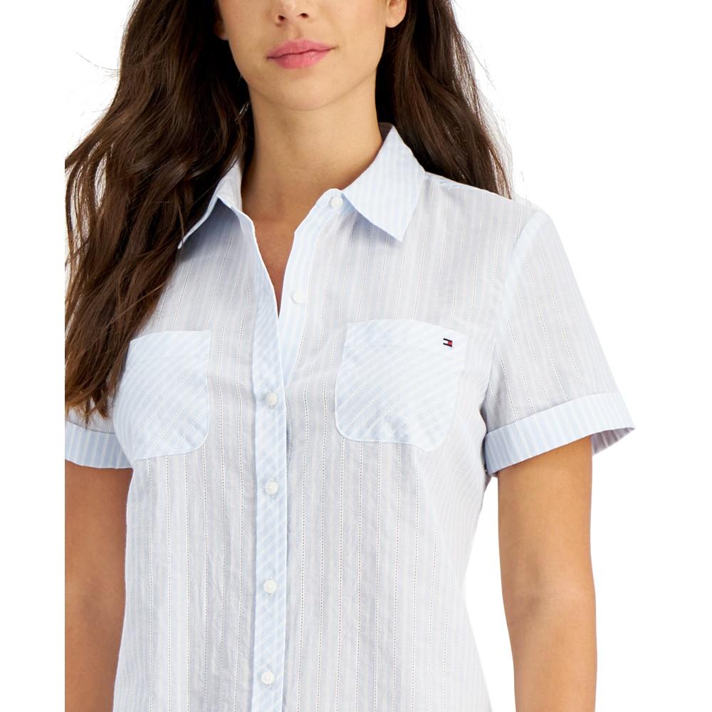 Women's Cotton Striped Button-Down Camp Shirt商品第3张图片规格展示