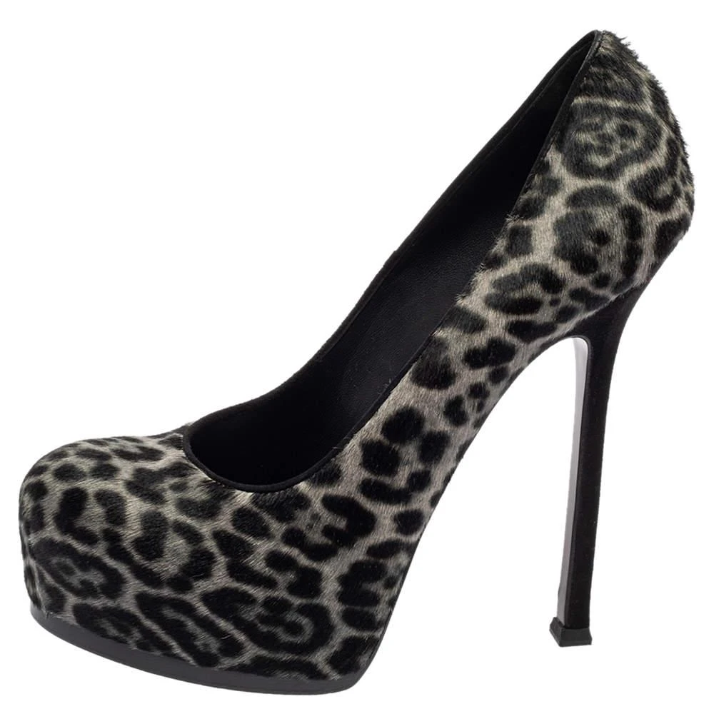 商品[二手商品] Yves Saint Laurent|Saint Laurent Grey/Black Leopard Print Calf Hair Tribtoo Pumps Size 38,价格¥1192,第2张图片详细描述