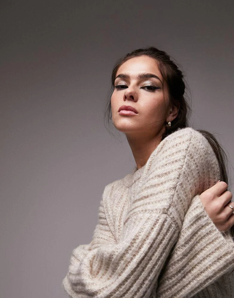 商品Topshop|Topshop knitted ribbed crew jumper in oat,价格¥341,第3张图片详细描述