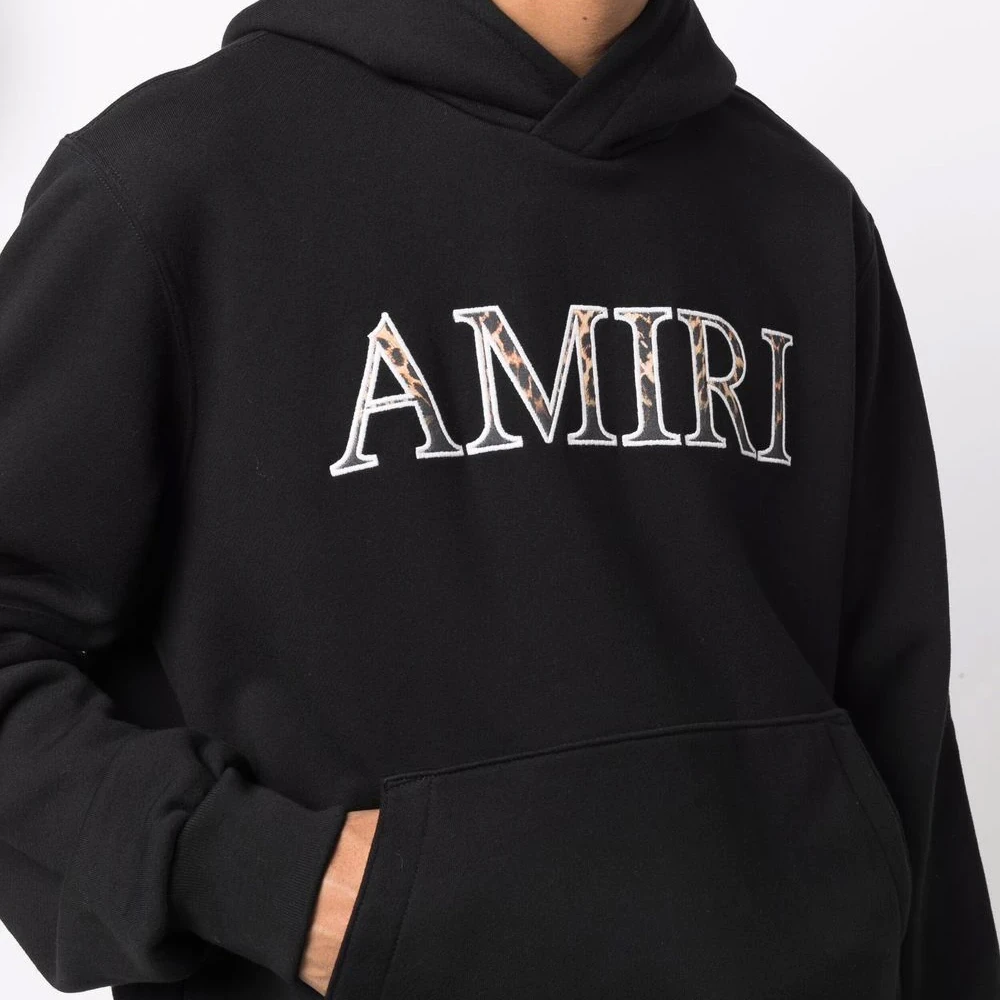 AMIRI 男士黑色豹纹刺绣连帽衫 MJLH006-001 商品