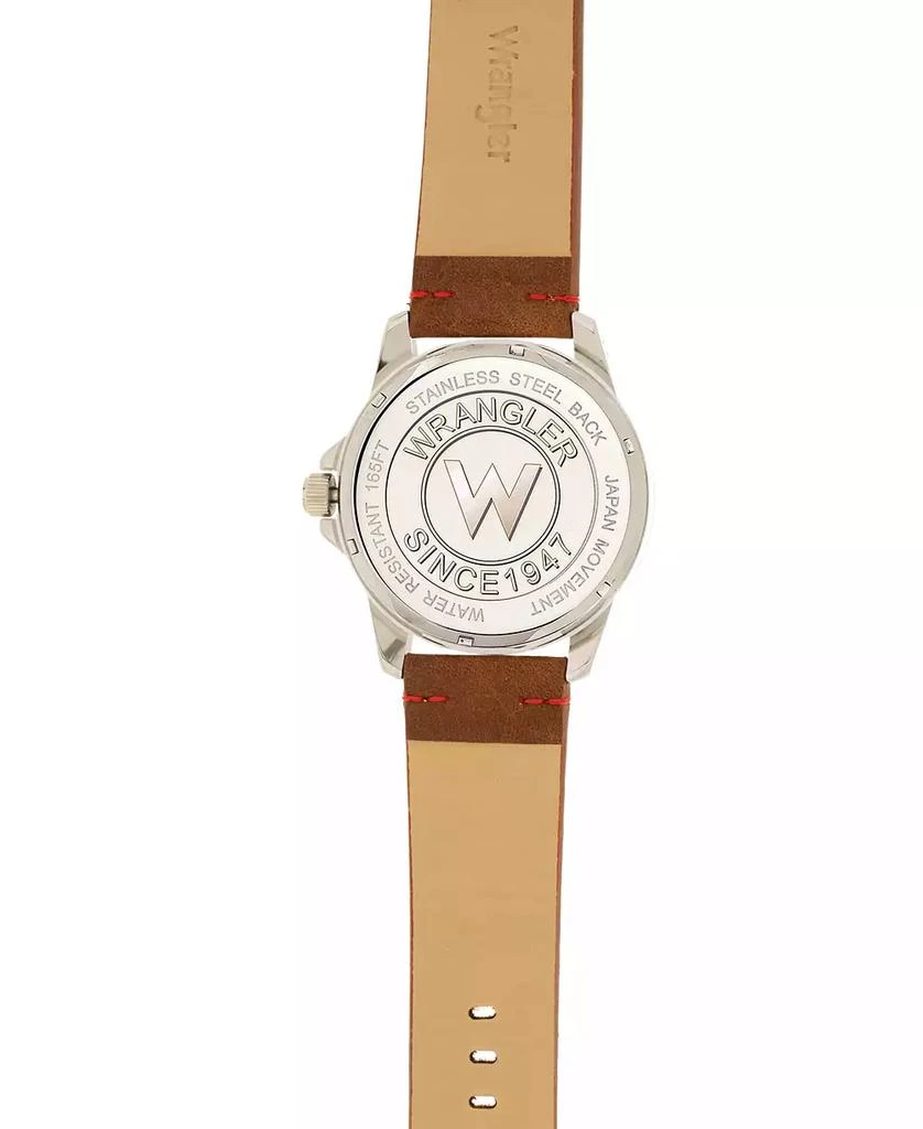 商品Wrangler|Men's Watch, 46MM Silver Colored Case with Cutout Bezel, Silver Milled Dial with White Index Markers, Analog. Red Second Hand and Cutout Crescent Date Function, Brown Strap with Red Accent,价格¥425,第4张图片详细描述