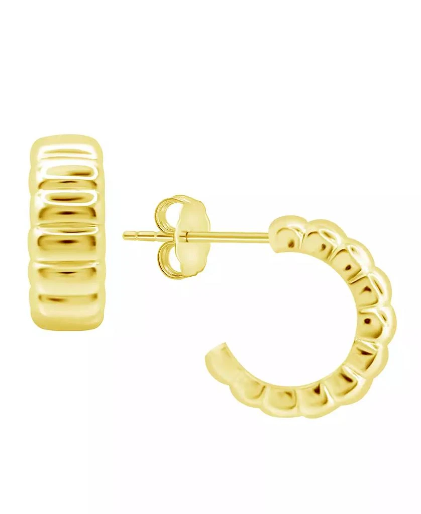 商品Essentials|High Polished Puff Ribbed C Hoop Post Earring in Silver Plate or Gold Plate,价格¥94,第1张图片