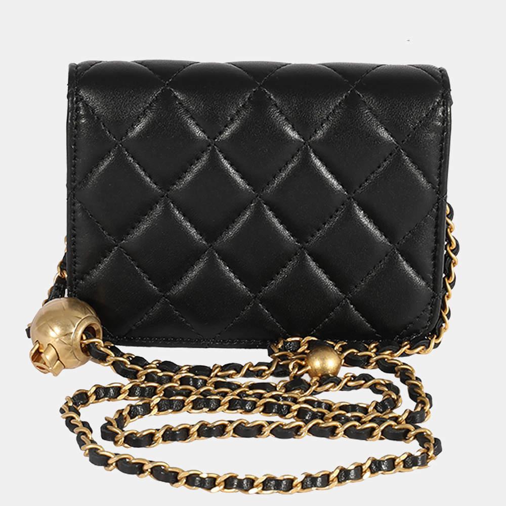 商品[二手商品] Chanel|Chanel Black Quilted Lambskin Pearl Crush Clutch With Chain,价格¥27611,第5张图片详细描述