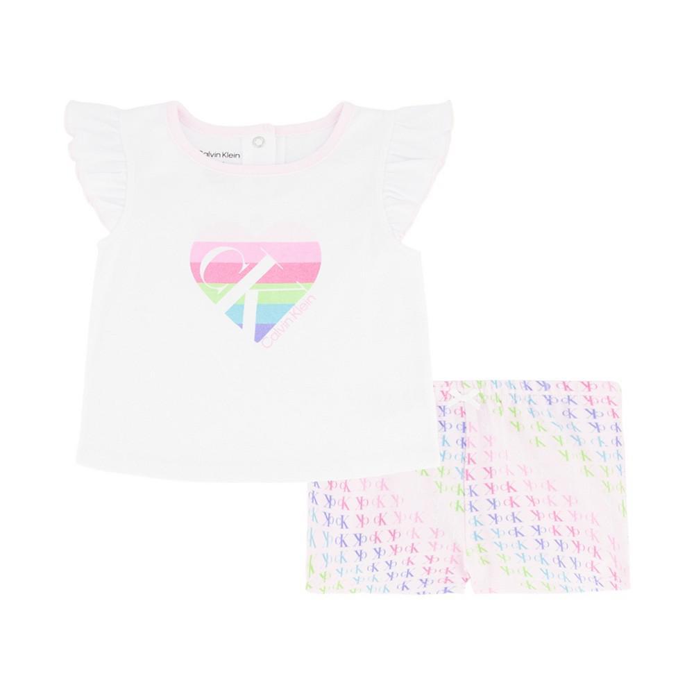 商品Calvin Klein|Baby Girls Monogram T-shirt and Shorts Set, 2 Piece,价格¥74,第1张图片