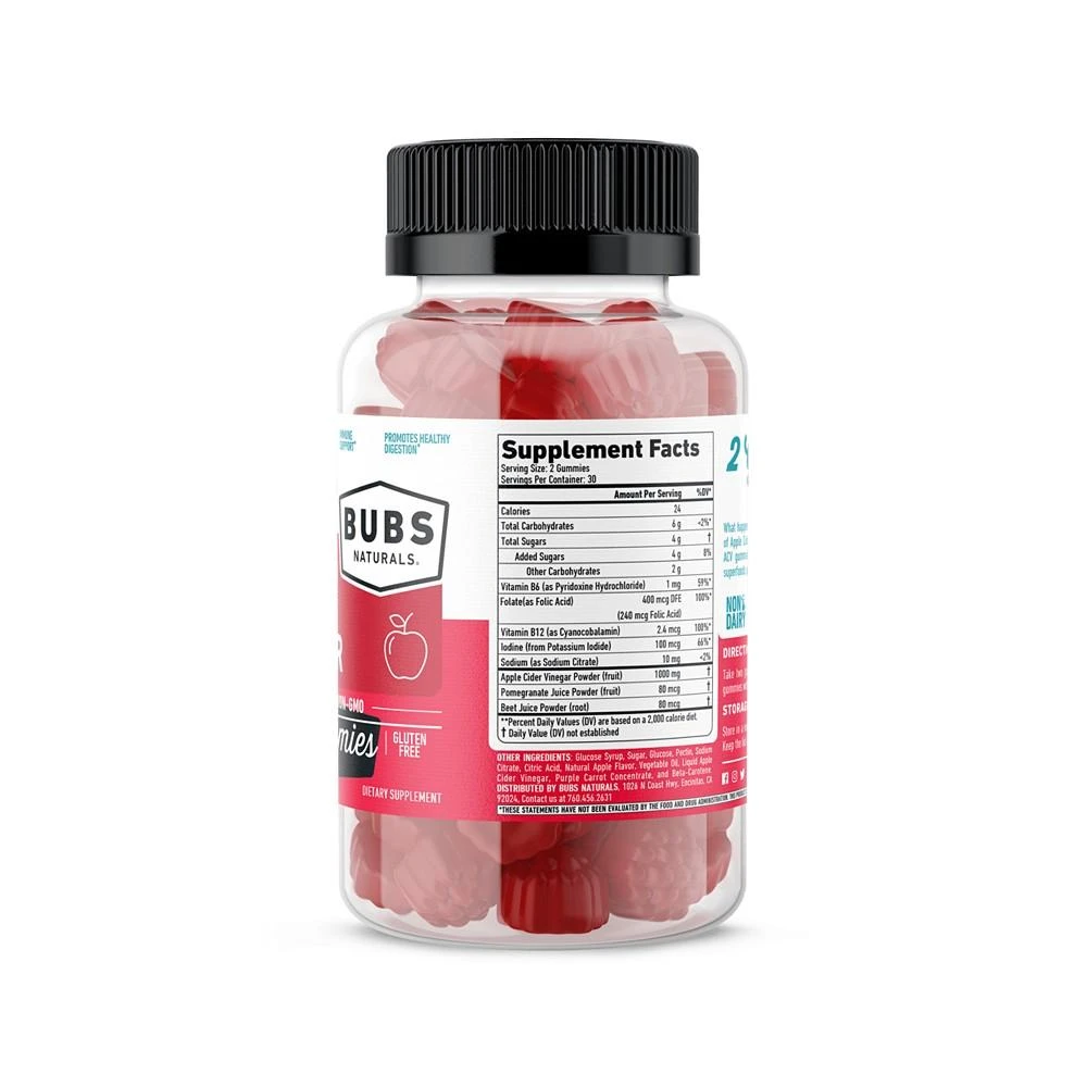 商品BUBS Naturals|Apple Cider Vinegar Gummies 10.2oz,价格¥142,第2张图片详细描述