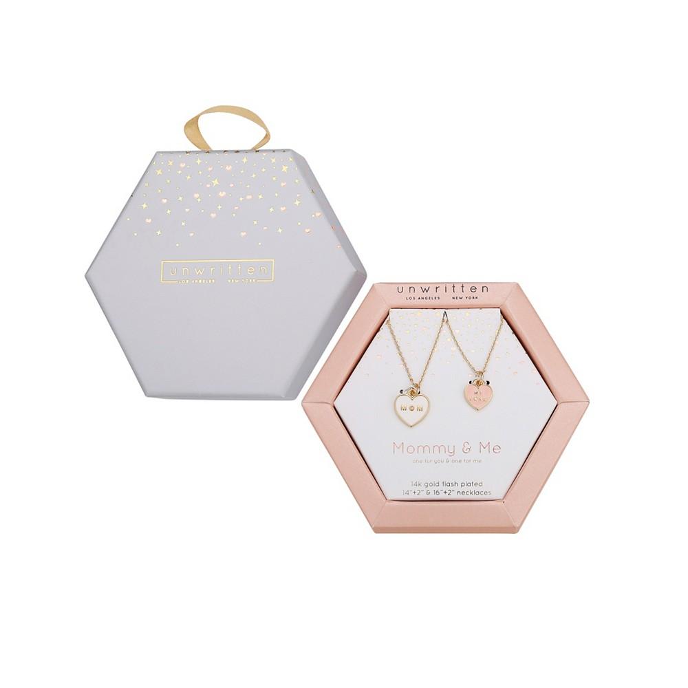 Cubic Zirconia Enamel "Mom" and "My Love" Heart Charm Necklace Set with Extender (0.01 ct. t.w.) in 14K Gold Flash-Plated商品第2张图片规格展示
