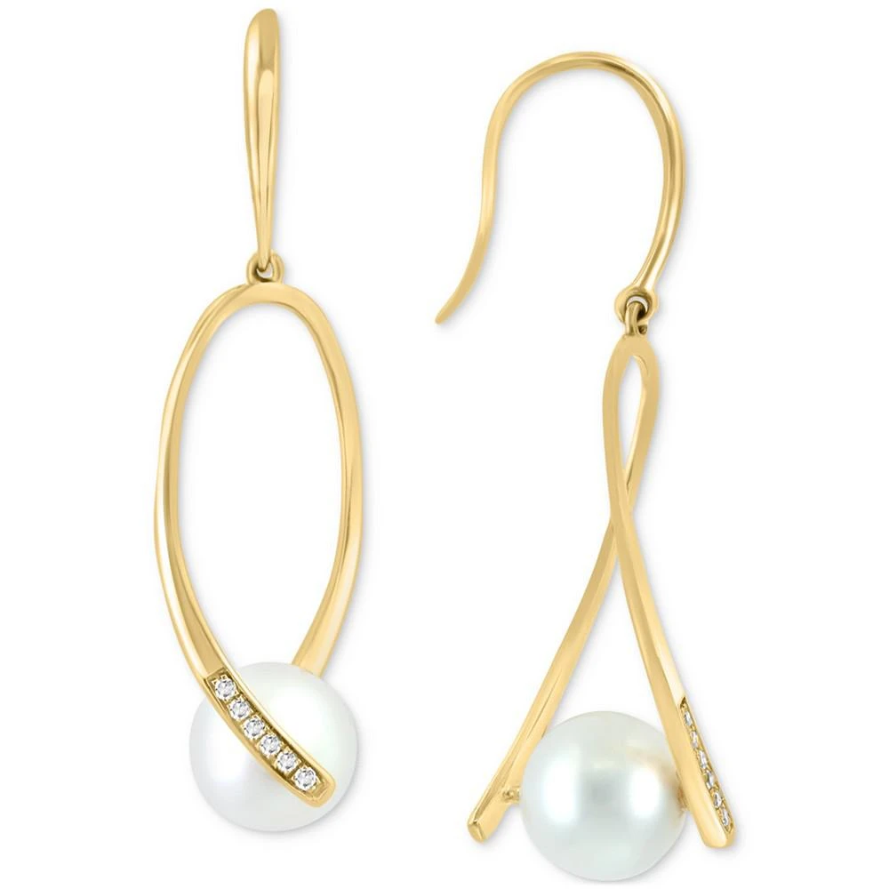 商品Effy|EFFY® Freshwater Pearl (7-1/2mm) & Diamond (1/20 ct. t.w.) Drop Earrings in 14k Gold,价格¥6190,第2张图片详细描述