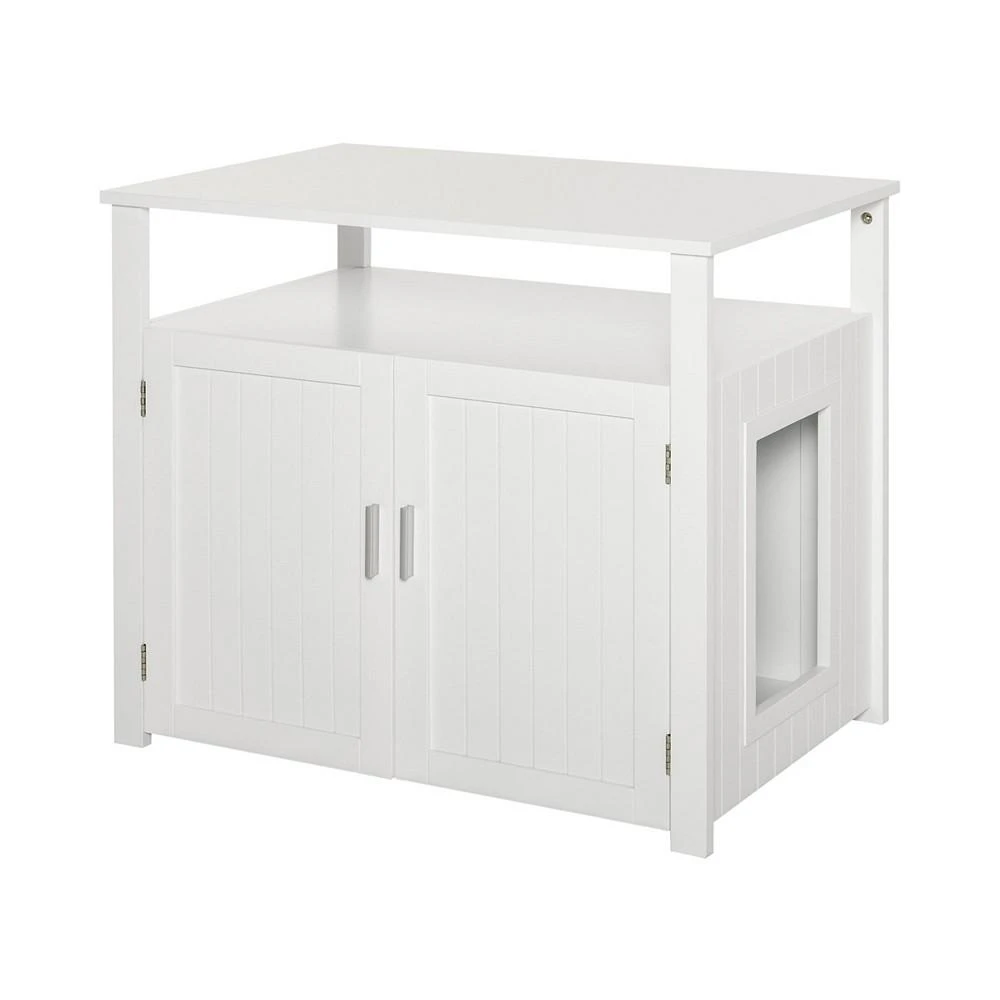 商品PawHut|Tabletop Side Table Cat Box Fixture w/ Magnetic Closing Door, White,价格¥1340,第1张图片