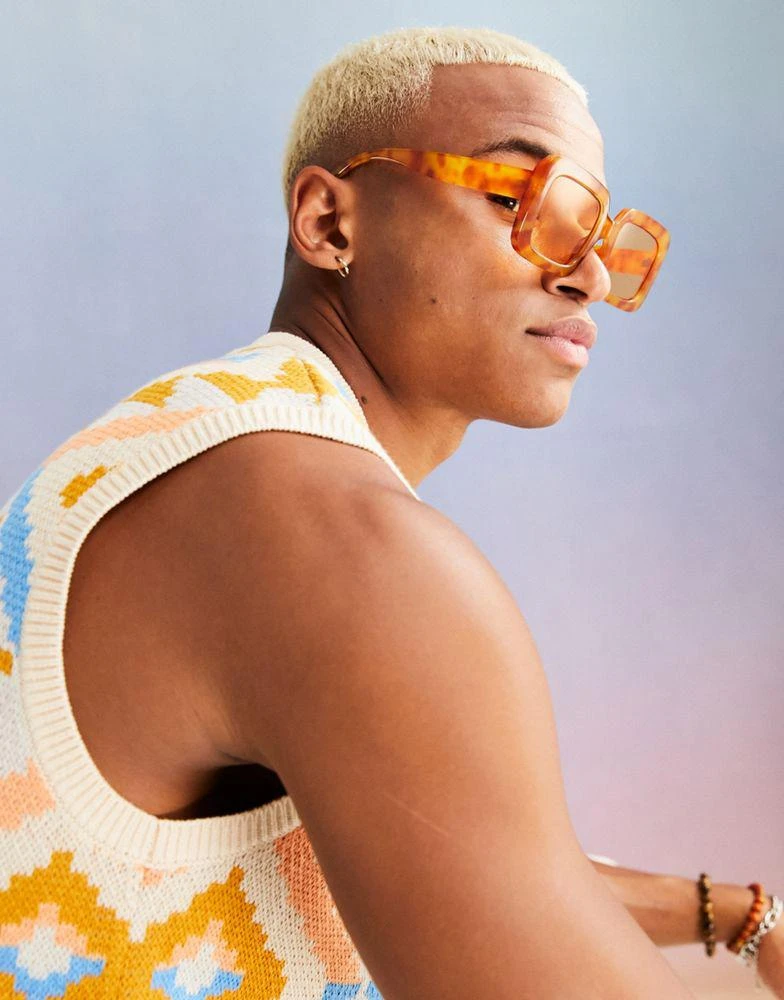 商品ASOS|ASOS DESIGN oversized square sunglasses with amber lens in brown tortoiseshell,价格¥59,第4张图片详细描述