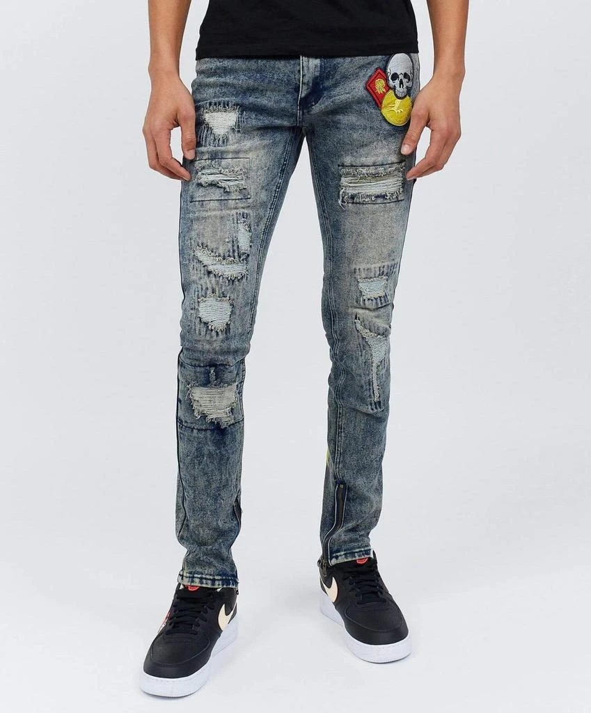 商品Reason Clothing|Crazed Distressed Graphic Print Zipper Jeans,价格¥187,第1张图片