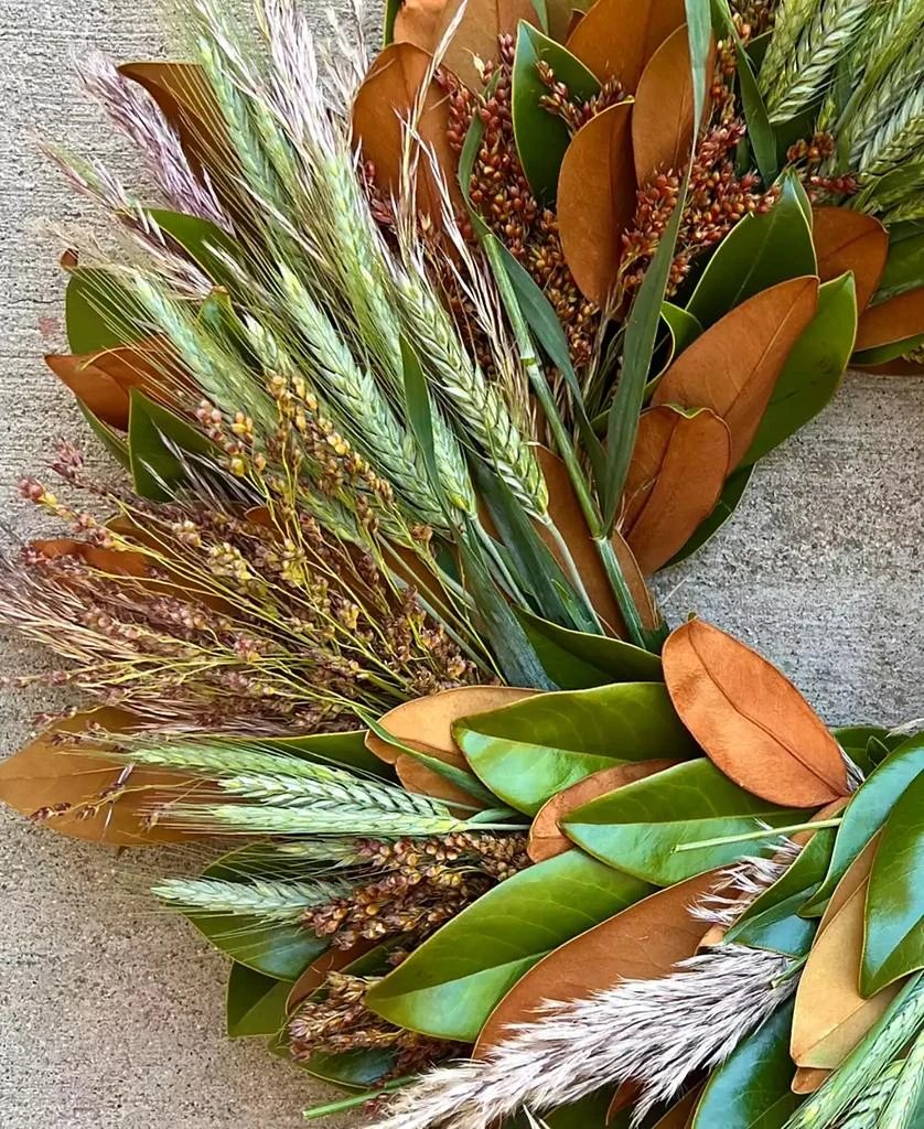 商品GreenishBlu|Fresh Real Magnolia, Sorghum, Pampas and Wheat Wreath,价格¥619,第3张图片详细描述