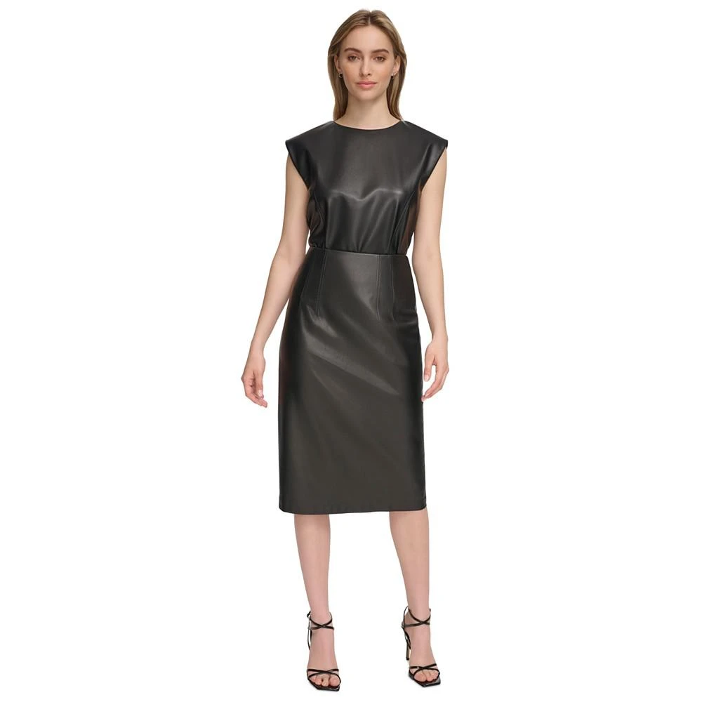 商品Calvin Klein|Women's Faux-Leather Cap Sleeve Top,价格¥606,第4张图片详细描述