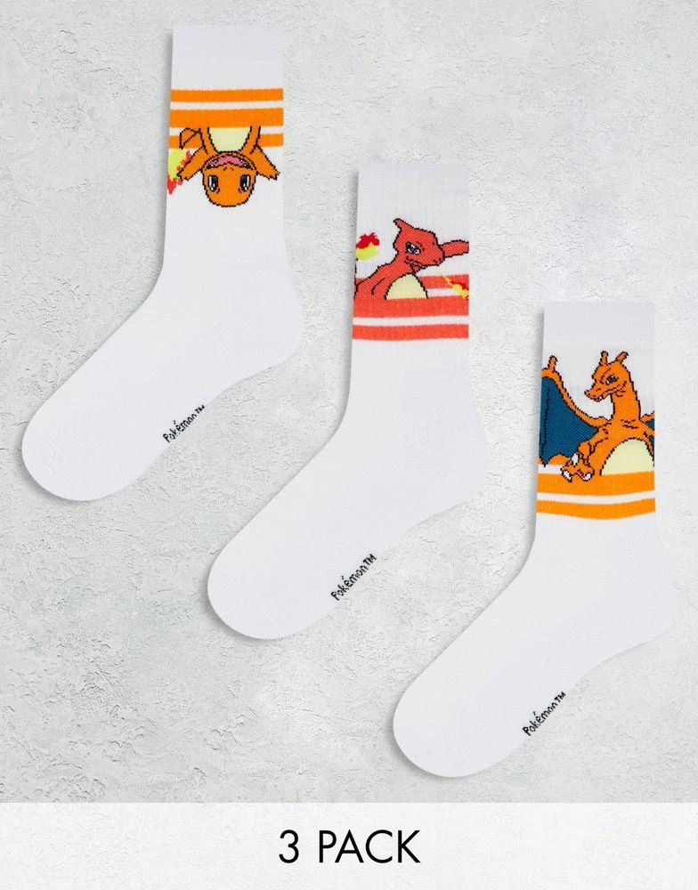 商品ASOS|ASOS DESIGN 3 pack Sunset Pokémon sports socks in white with sports stripes,价格¥133,第1张图片
