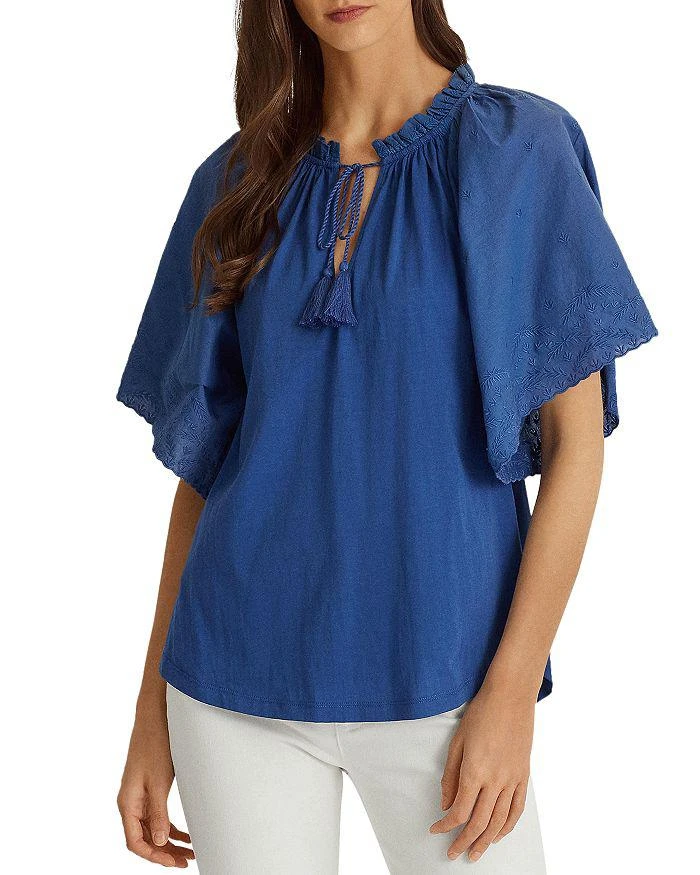 商品Ralph Lauren|Embroidered Flutter Sleeve Top,价格¥258,第1张图片