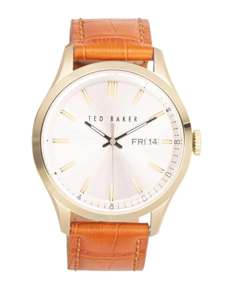 商品Ted Baker London|Stainless Steel Brown Leather Strap Watch,价格¥501,第1张图片