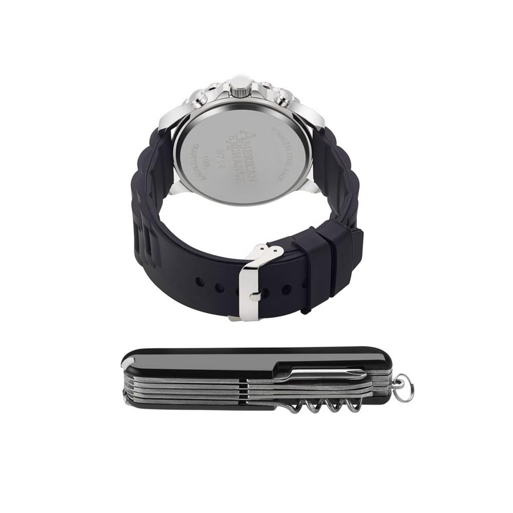 Men's Quartz Movement Black Silicone Analog Watch, 50mm and Multi-Purpose Tool with Zippered Travel Pouch商品第2张图片规格展示