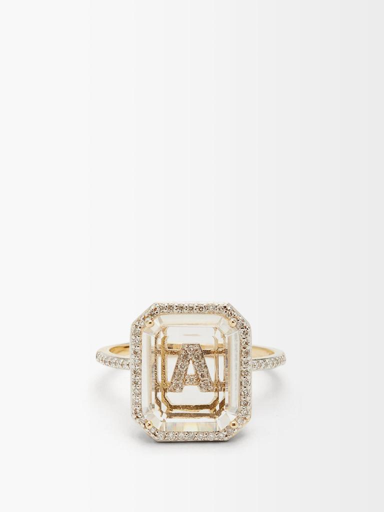 商品MATEO|Initials diamond, quartz & 14kt gold ring A-I,价格¥15799,第1张图片