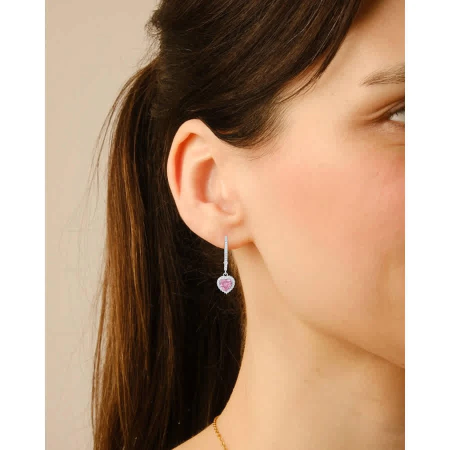 商品Kylie Harper|Sterling Silver Heart-cut Pink Sapphire CZ Birthstone Halo Leverback Earrings,价格¥372,第2张图片详细描述