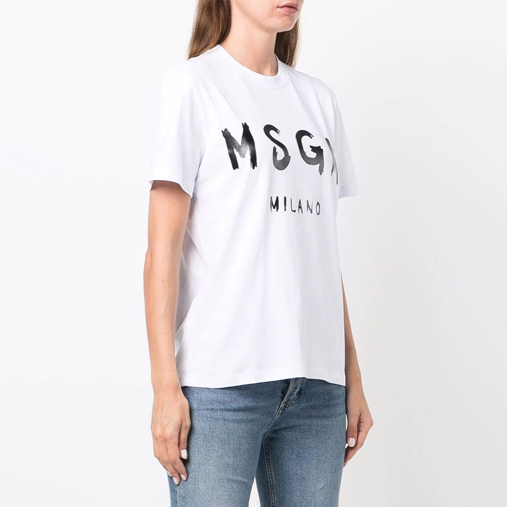 MSGM 女士白色短袖字母logo圆领棉质T恤 2000MDM510-200002-01商品第2张图片规格展示