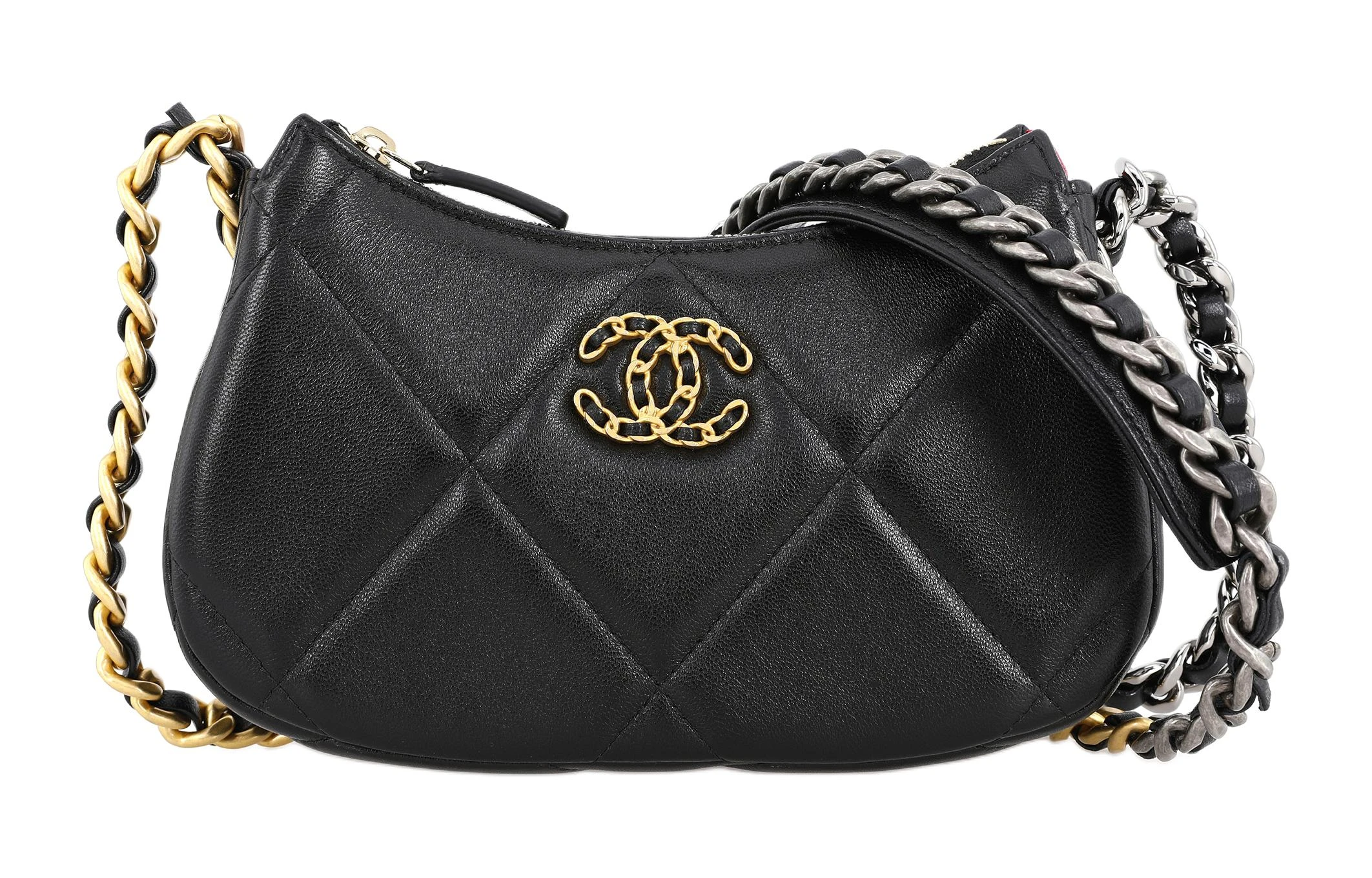 商品[国内直发] Chanel|香奈儿 19Bag 24C 品牌Logo拉链开合 羊皮 豌豆包单肩斜挎包 迷你 女款 黑色,价格¥32000,第1张图片