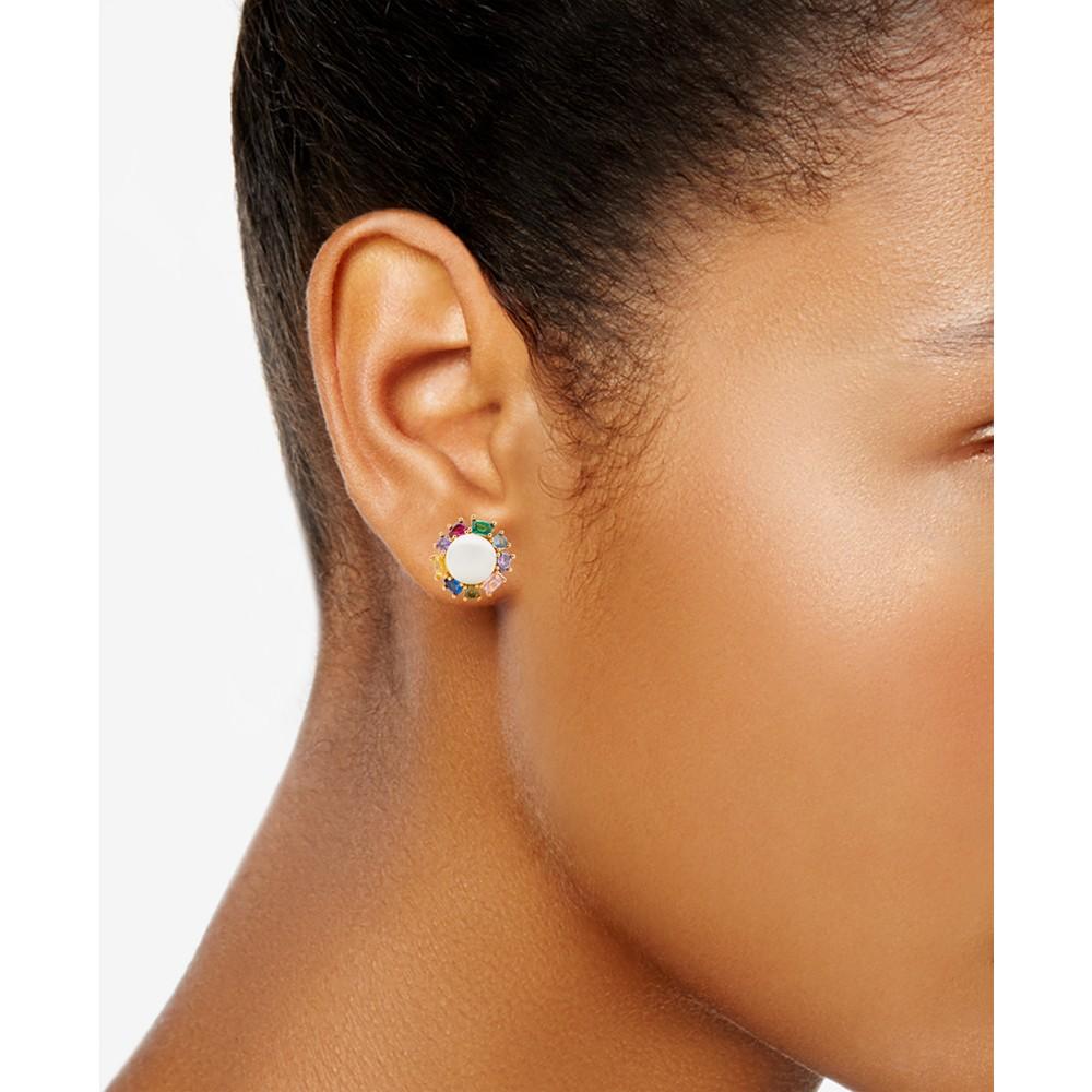 Gold-Tone Candy Shop Imitation Pearl Halo Stud Earrings商品第2张图片规格展示