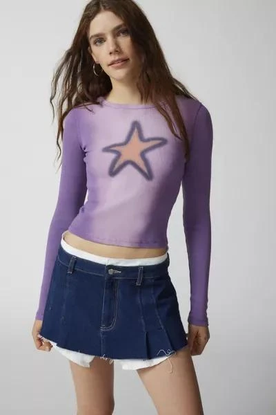 商品Urban Outfitters|Star Icon Acid Washed Long Sleeve Baby Tee,价格¥227,第1张图片