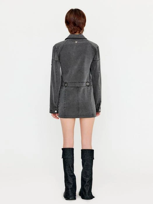 商品YUSE|Washing Cotton Denim Shirt Dress Top_Charcoal,价格¥1319,第3张图片详细描述