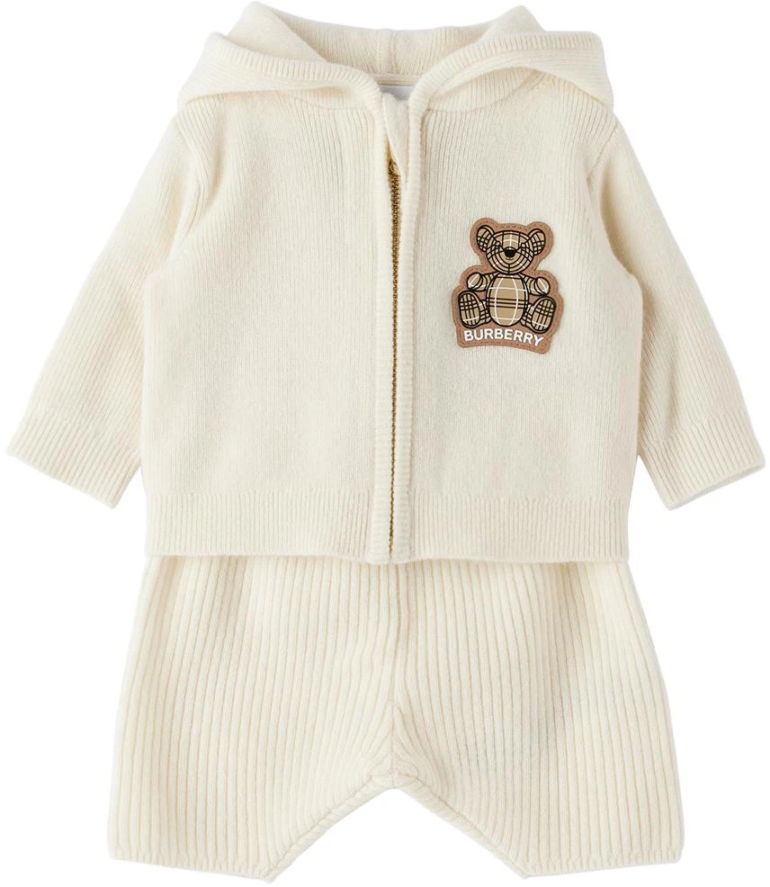 商品Burberry|灰白色 Thomas Bear 婴儿连帽衫 & 长裤套装,价格¥3136,第1张图片