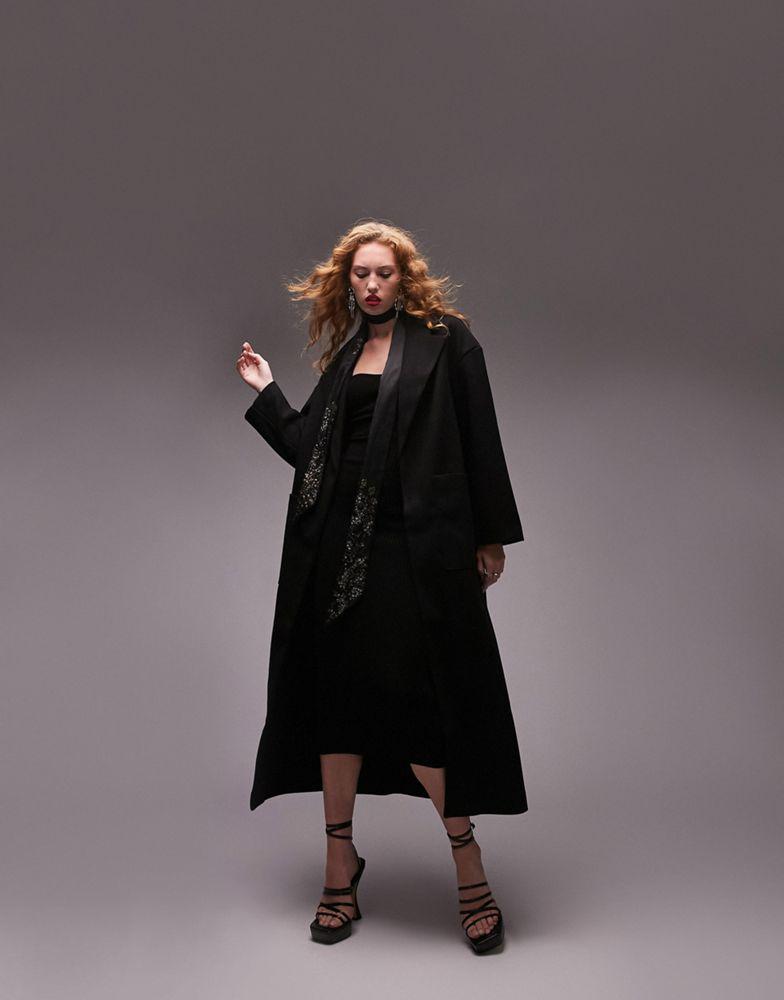 Topshop longline chuck on coat in black商品第1张图片规格展示