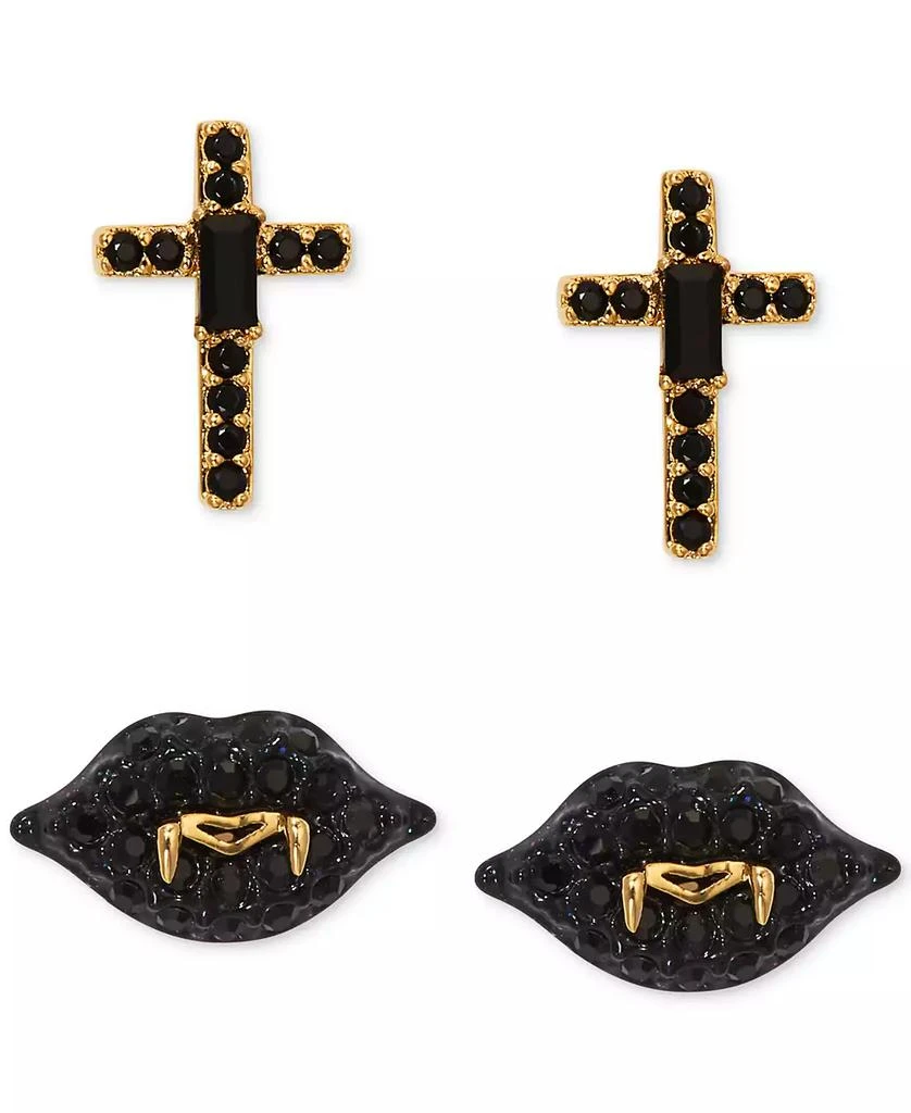 商品AJOA|by Nadri 18k Gold-Plated 2-Pc. Set Jet Crystal Cross & Vampire Lips Stud Earrings,价格¥329,第1张图片