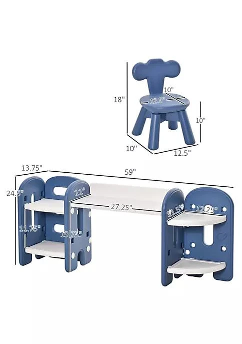 商品Qaba|Kids Table And Chair Set Activity Desk With Bookshelf And Storage For Study Activities Arts Or Crafts Blue And White,价格¥457,第4张图片详细描述