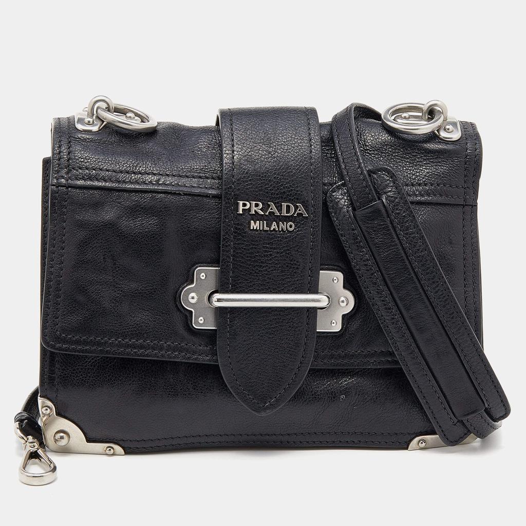 Prada Black Leather Cahier Flap Shoulder Bag商品第1张图片规格展示