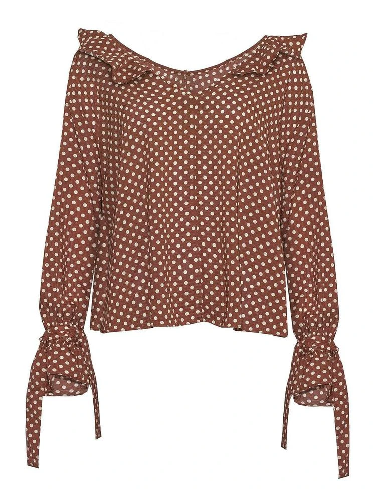 商品Pixie Market|Ruffle Tie Polka Dot Blouse,价格¥858,第4张图片详细描述