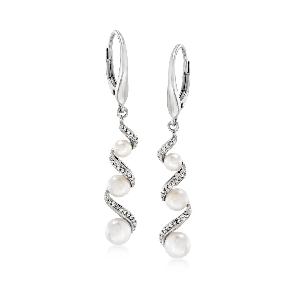 商品Ross-Simons|3.5-5mm Cultured Pearl and . Diamond Drop Earrings in Sterling Silver,价格¥1177,第1张图片