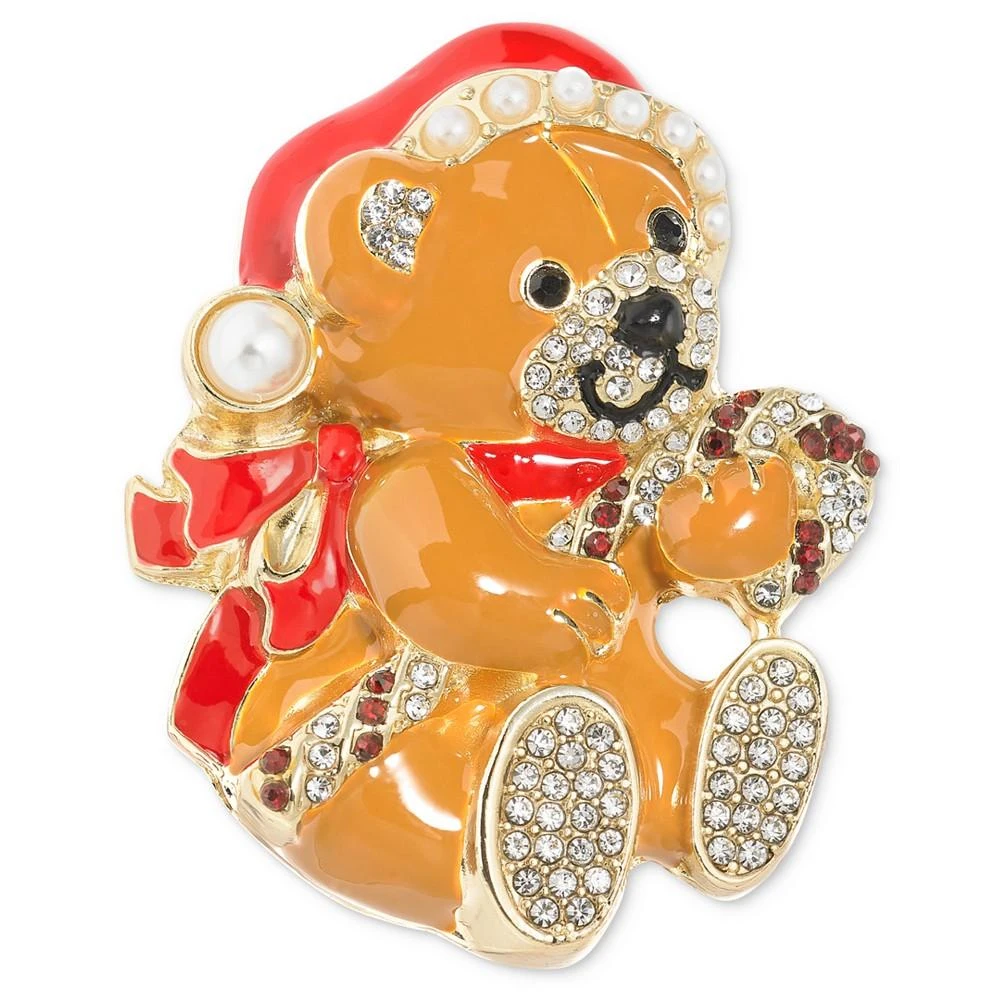 商品Holiday Lane|Gold-Tone Pavé & Imitation Pearl Teddy Bear Pin, Created for Macy's,价格¥37,第1张图片