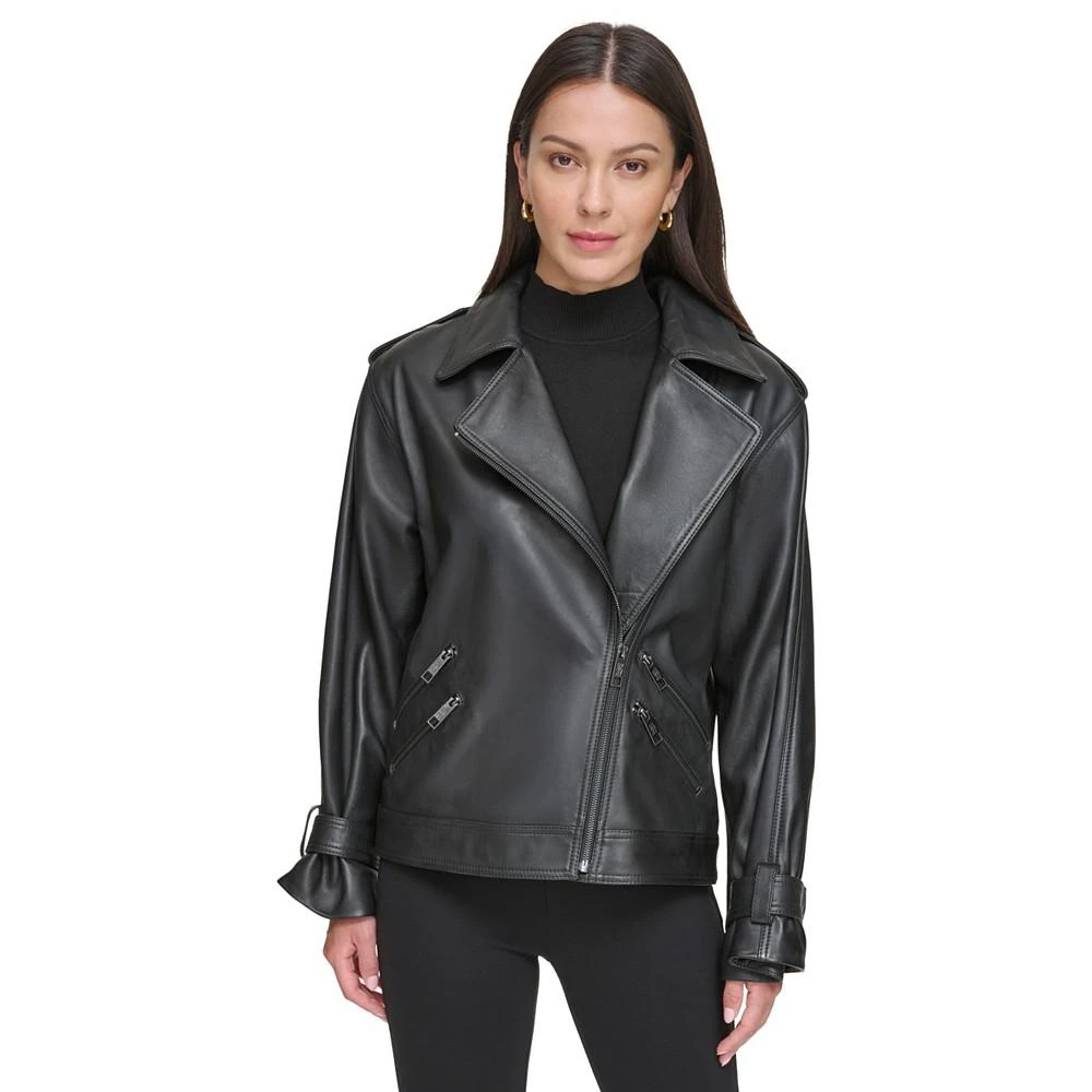 商品DKNY|Women's Leather Zippered-Pocket Moto Jacket,价格¥2465,第1张图片