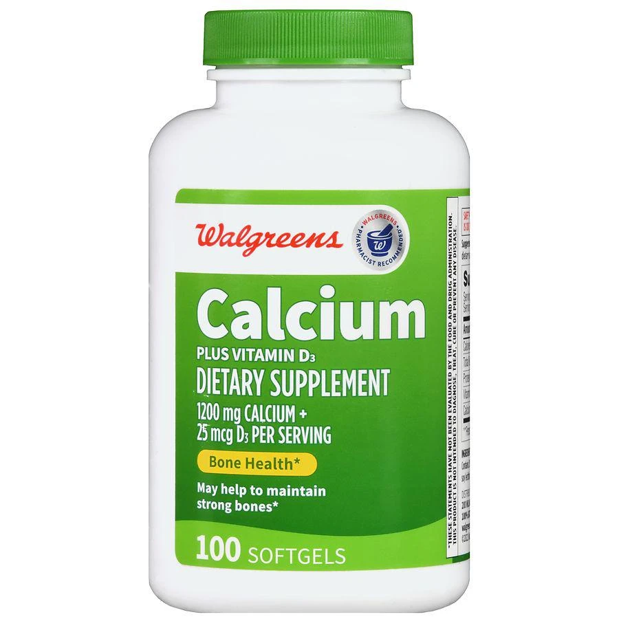 商品Walgreens|Calcium 1200 mg Plus Vitamin D3 25 mcg Softgels (100 days),价格¥191,第2张图片详细描述