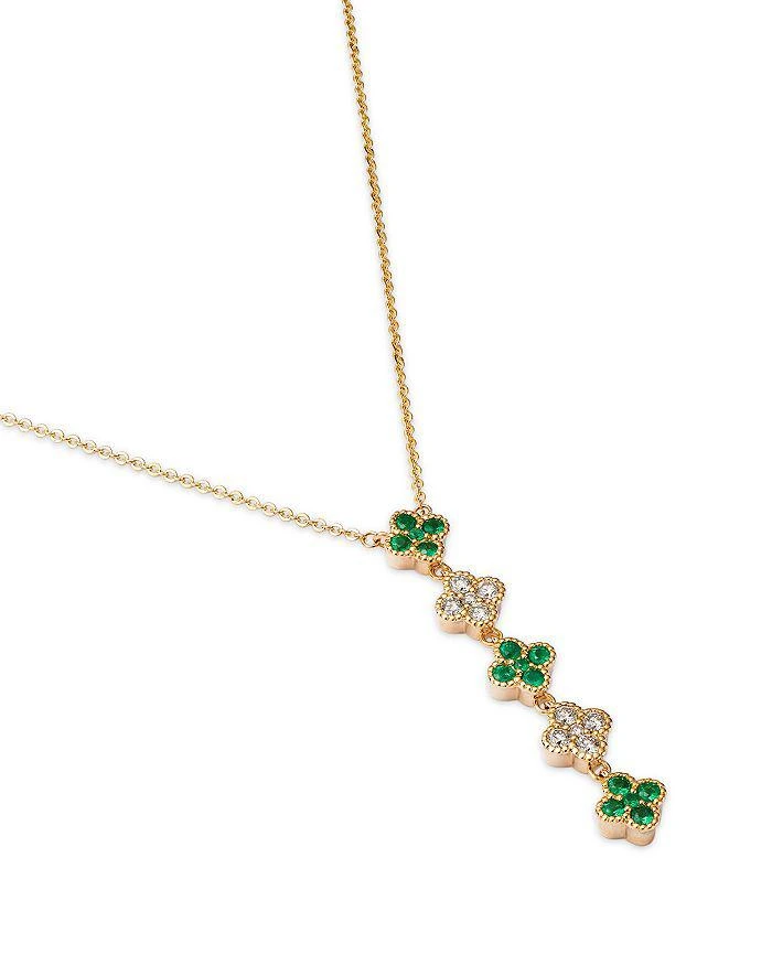 商品Bloomingdale's|Emerald & Diamond Linear Clover Pendant Necklace in 14K Yellow Gold, 18",价格¥29147,第3张图片详细描述