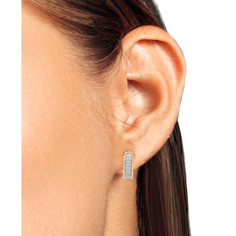 Diamond Bead Leverback Hoop Earrings (1/6 ct. t.w.) in 14k Gold-Plated Sterling Silver商品第2张图片规格展示