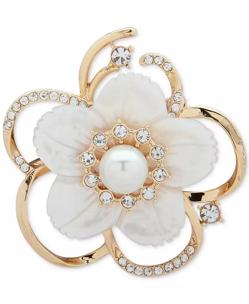 商品Anne Klein|Gold-Tone Imitation Pearl, Mother-of-Pearl & Crystal Flower Pin, Created for Macy's,价格¥219,第1张图片