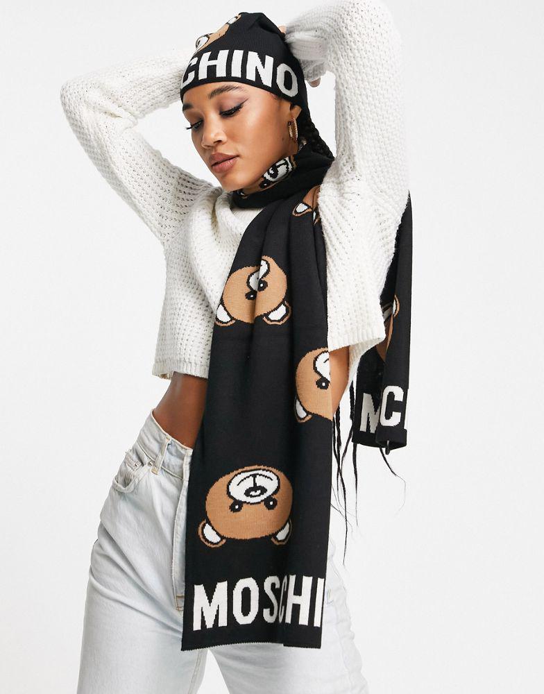 Moschino teddy logo scarf in black商品第1张图片规格展示