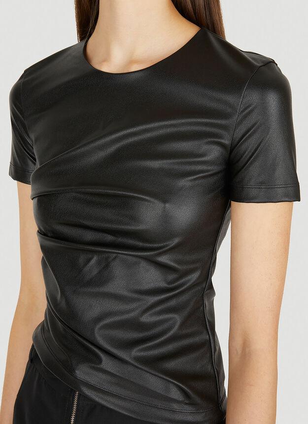Faux Leather T-Shirt in Black商品第5张图片规格展示
