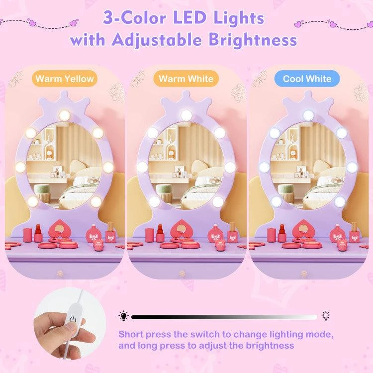 Kids Vanity Set with Lighted Mirror with Adjustable Brightness and Large Drawer-White 商品