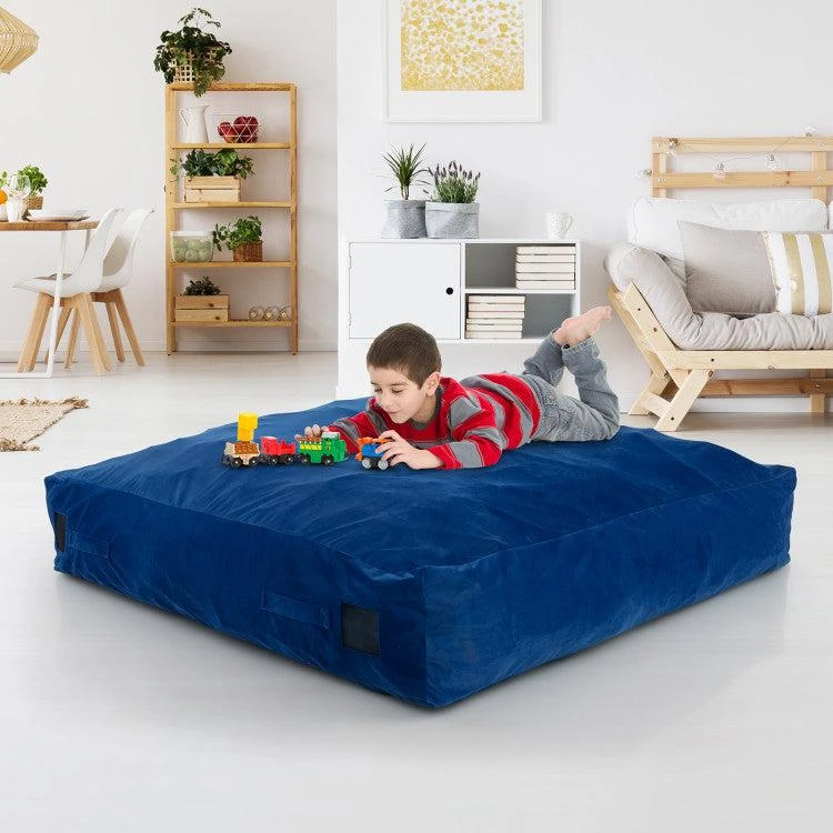 商品Hivvago|57 x 57 Inch Crash Pad Sensory Mat with Foam Blocks and Washable Velvet Cover-Blue,价格¥1418,第2张图片详细描述