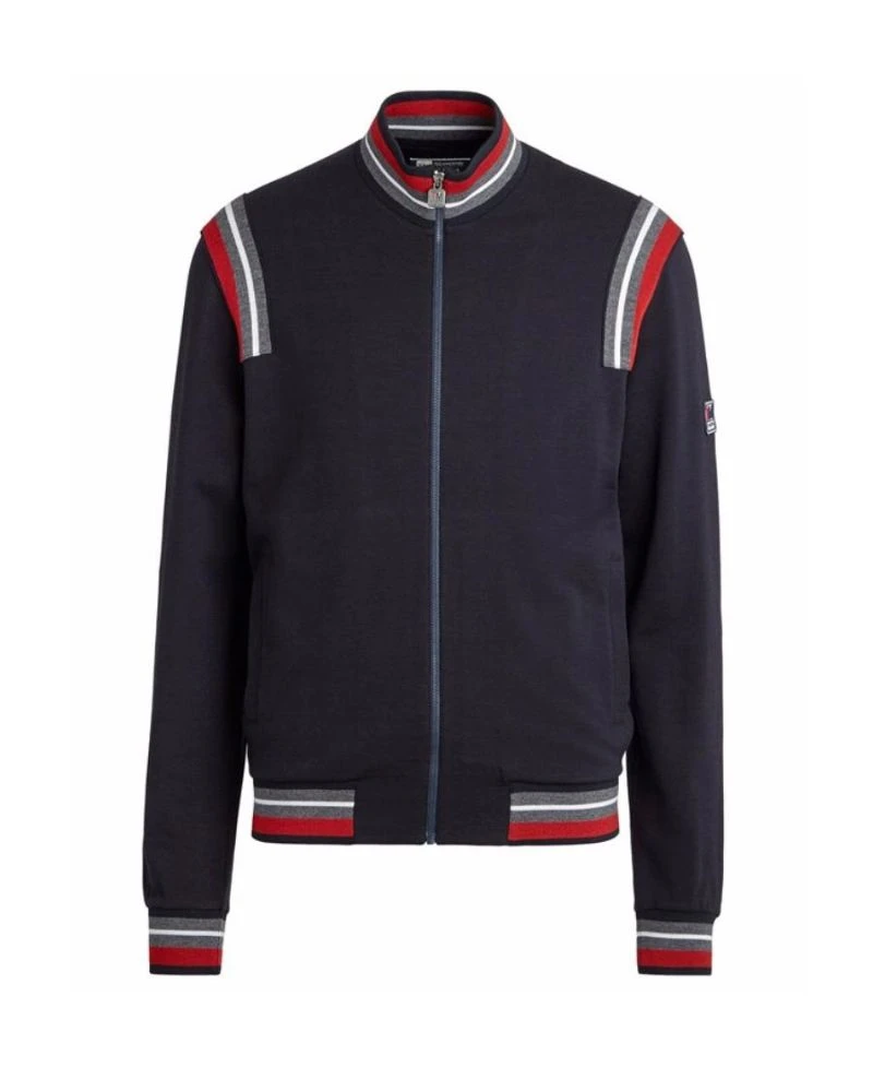 商品[国内直发] Zegna|ZEGNA 男士海军蓝色撞色条纹拉链运动外套 VS475-T854-B09,价格¥6132,第1张图片