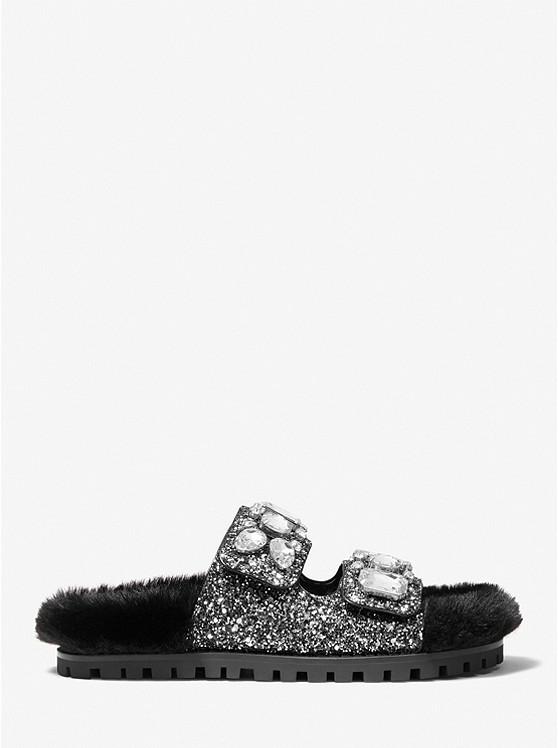 Stark Embellished Glitter and Faux Fur Slide Sandal商品第2张图片规格展示